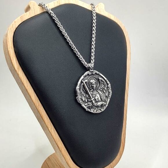 Silver Archangel St. Michael Necklace Christian Catholic Faith Birthday Gift